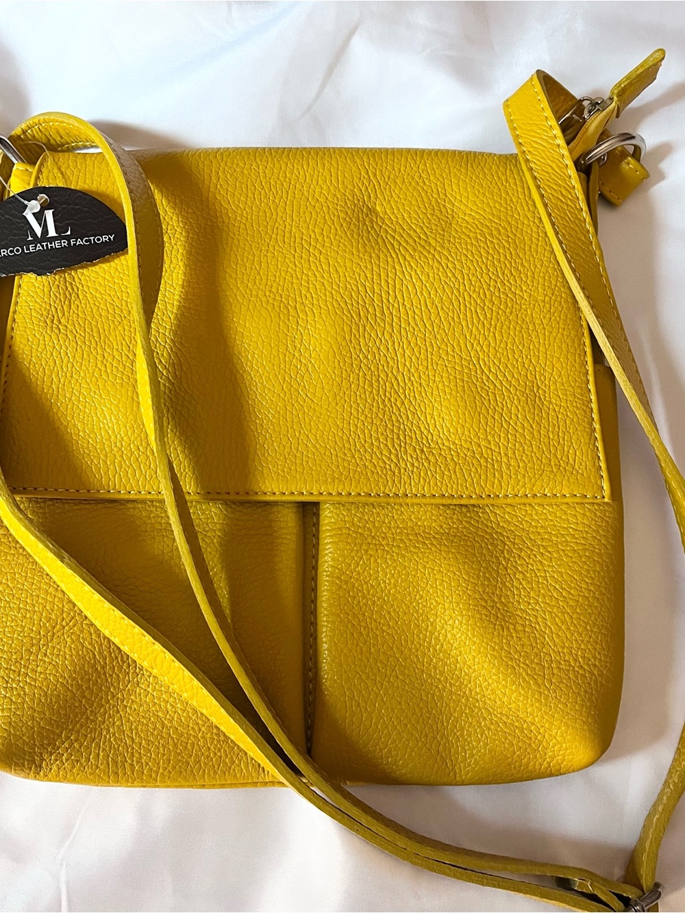 Marco Leather Factory Yellow Pebbled Genuine Leather Crossbody Bag NWT Italy
